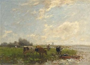 A Summer Landscape With Cattle And Windmills — Willem Maris