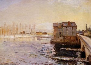 The Moret Bridge And Mills Under Snow — Alfred Sisley