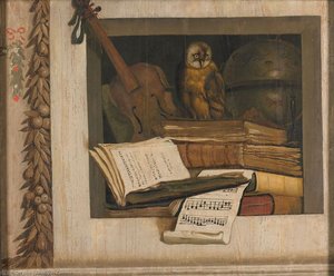 Itas Still Life With Books, A Violin And An Owl In A Niche
