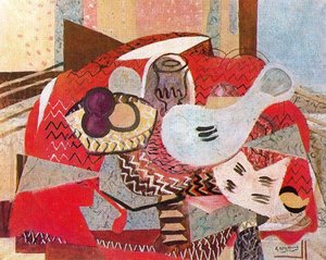 Still Life With Red Tablecloth — Georges Braque, Cubist Still Life