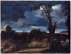 Landscape At Moonlight — Guercino