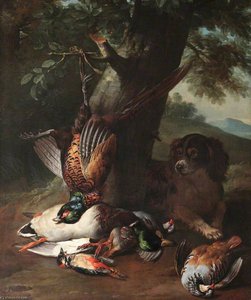 A Spaniel With Dead Game In A Landscape — Alexandre François Desportes