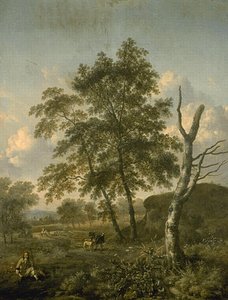 Paysage Avec Figures Un Chasseur Assis Pres D'une Mare — Wynants Jan