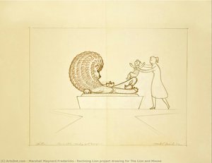 Reclining Lion Project Drawing For The Lion And Mouse — Marshall Maynard Fredericks