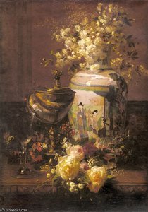 Still life with japanese vase and flowers