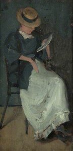 Woman in a Straw Hat Reading a Letter