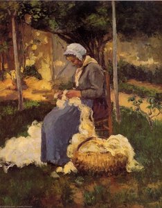 Peasant Woman Carding Wool — Camille Pissarro, Impressionist Landscape