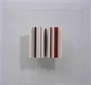 Relief Construction In White, Black And Maroon — Victor Pasmore