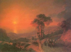 View Of The Sea From The Mountains At Sunset. Crimea. — Ivan Konstantinovich Aivazovsky, Romantic Landscape Painting