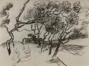 Pine Trees Along A Road To A House — Vincent Willem Van Gogh, Post-impressionist Movement