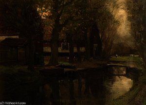 Farmhouses along a brook