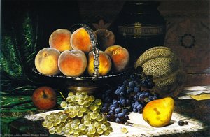 Still LIfe with Melon, Peaches, Books and Letrers