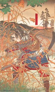 Warrior Sanada Yukimura In Grass — Tsukioka Yoshitoshi, Ukiyo-e