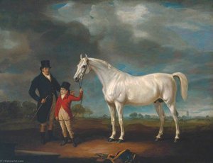 Mr Powell And His Son, With Norton, A Grey Hunter — Sr John E Ferneley