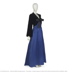 Tea Gown - Hostess Gown In Black Silk Velvet And Azure Blue Synthetic Satin — Charles Wilson Brega James, Sculptural Fashion