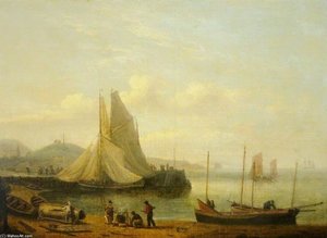 Fisherfolk Repairing Boats On A Beach — Thomas Luny