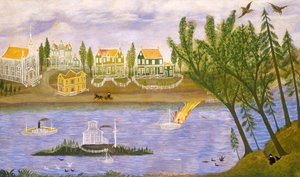 Village By The River — Winslow Homer, Hudson River School