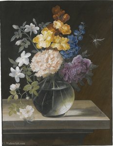 Still Life With A Carnation, Briar Rose And Other Flowers In A Glass Vase — Barbara Regina Dietzsch