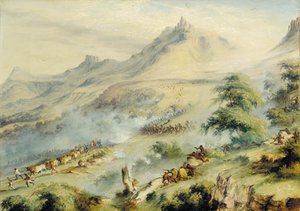 A Patrol Under The Command Of Captain Fisher Charged By Macomo's Kafirs In Van Beulen's Hoek, Kat River — Thomas Baines