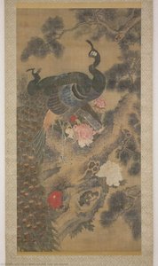 Peacocks, Pine Tree, And Peonies — Liu Chi Or Lü Chi Or Lü Ki