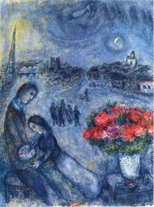 Newlyweds With Paris In The Background — Marc Chagall