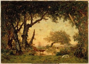 Exit Drill Fontainebleau, Sunset — Theodore Robinson