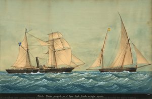 Sailing Ship Uracán Pursued By The English Steamship Graules For Slave Trading — Josep Pineda Guerra