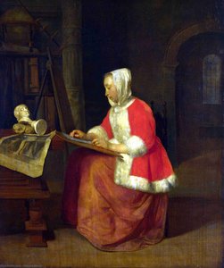 A Young Woman Seated Drawing — Gabriel Metsu
