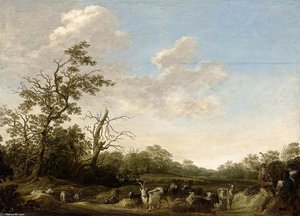 Landscape With Shepherds Playing Music — Herman Saftleven
