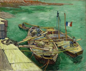 Les Bateaux Amarrés (quay With Men Unloading Sand Barges) — Vincent Willem Van Gogh