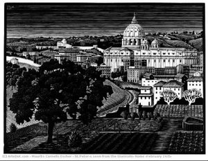 St.peter's Seen From The Gianicolo, Rome (february 1935) — Maurits Cornelis Escher, Realism