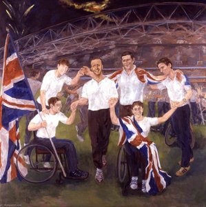 Six British Paralympic Athletes (maggie Mceleny, Seated Caroline Innes Simon Jackson Chris Holmes Noel Thatcher Tanni Grey Thompson, Seated) — John Lessore