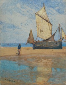 Low Tide (sailboat On The Beach) — Gustav Adolf Friedrich Schönleber