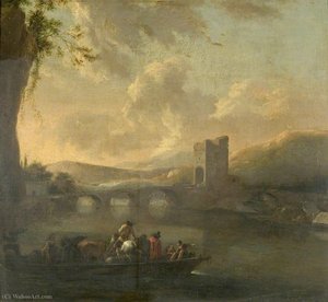 A Ferry Boat Crossing A River — Willem Schellinks