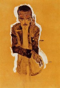 Portrait Of Eduard Kosmack With Raised Left Hand — Egon Schiele, Expressionist Painting