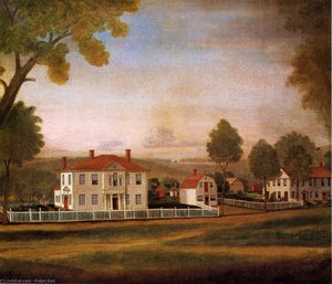 Houses Fronting New Milford Green — Ralph Earl, Romantic Landscape Painting