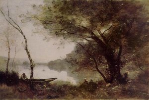 The Boatmen Of Mortefontaine — Jean-baptiste-camille Corot, Romantic Landscape Romantic Landscape
