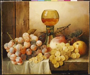 Plums And A Peach With Hock Glass — Edward Ladell