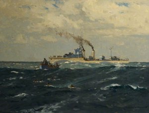 A Destroyer Picking Up Submarine Survivors — Norman Wilkinson
