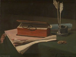 Still Life With Book, Papers And Inkwell — François Bonvin