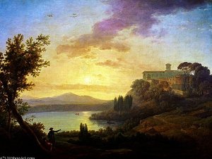 Italian Landscape, Setting Sun — Jean Francois Hue