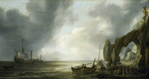 Dutch Men of War off a Craggy Coast