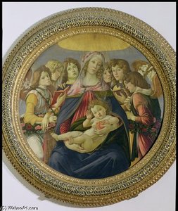 Virgin And Child With Six Angels — Sandro Botticelli, Early Renaissance