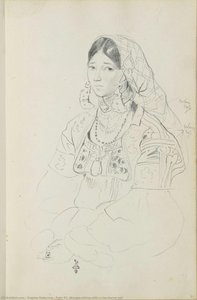 Folio 31, Woman Sitting With A Checkered Veil — Eugène Delacroix