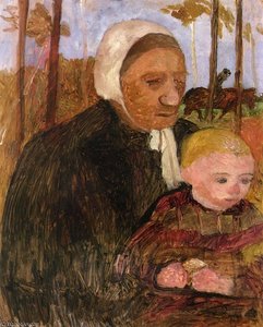 Farmwoman With Child, Rider In The Background — Paula Modersohn-becker
