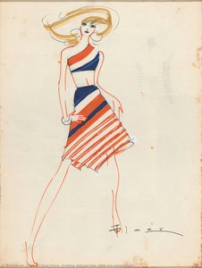 Drawing, Skirt And Blue, White And Orange Blouse — Alceu De Paula Penna