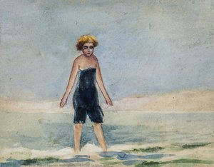 [Bather in blue suit]
