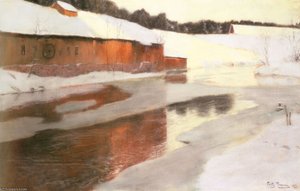 A Factory Building Near An Icy River In Winter — Frits Thaulow