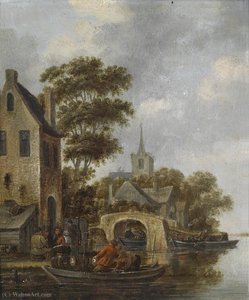 River Landscape With A Ferry, With Signature Remains — Thomas Heeremans