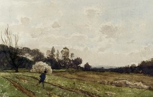 A Farmer Crossing A Field — Henri-joseph Harpignies